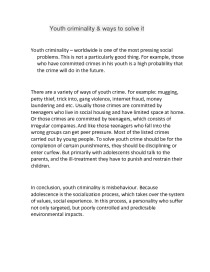 Essay on Youth criminality and ways to solve it 1