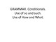 Grammar: Conditionals Use of so and such Use of How and What