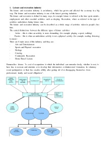 Tourism Recreation, culture and regional development 1