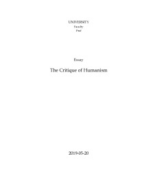 The Critique of Humanism essay 1