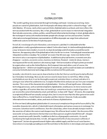 Globalization process essay 1