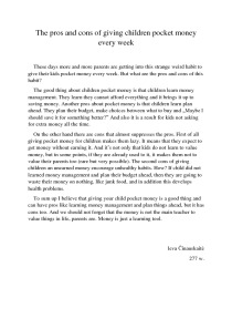 The pros and cons of giving children pocket money every week essay 1