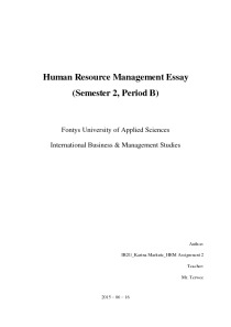 Essay: Human Resource Management 1