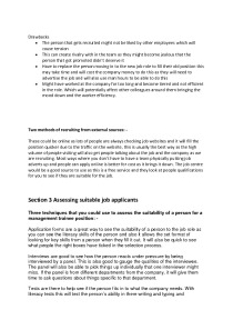 RSI LO1 Assessment job analysis Clares Chocolate 2