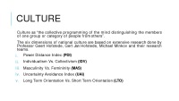 Culture model: Hofstede’s cultural dimensions 2