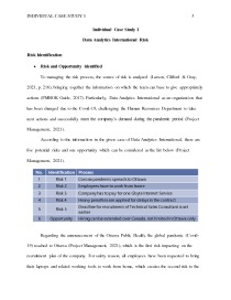 Project Management Managing Risk (HRM) Individual case study 3