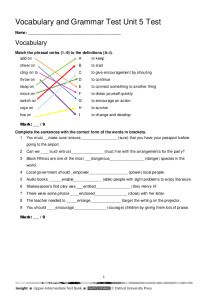 Vocabulary and Grammar Test Unit 5 Test 1