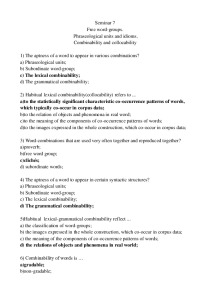 Phraseological units and idioms Combinability and collocability 1