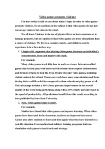 Essay about Video games promote violence 1