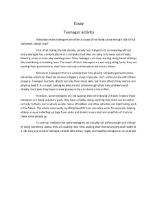 Essay about Teenager activity 1